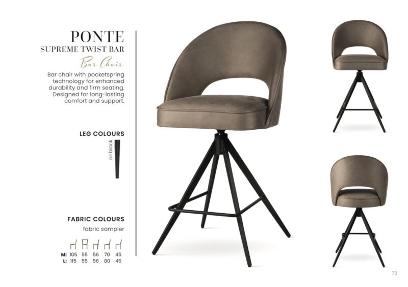 PONTE SUPREME TWIST bárszék L | táskarugós forgó bárszék, választható szövet / fekete lábbal